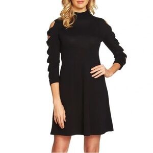 CECE‎ Black mock neck bow sleeve midi dress size S.